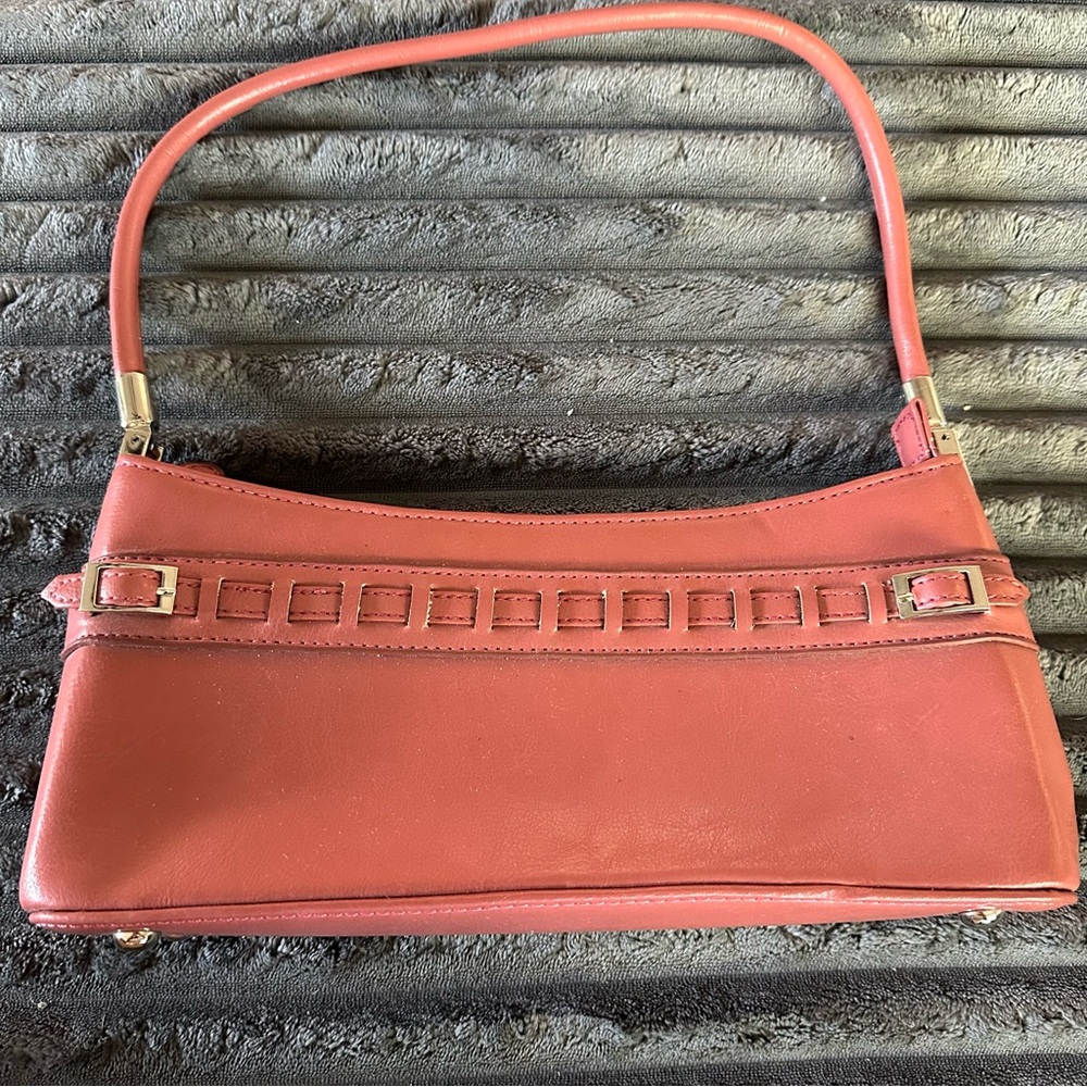 Y2K Rose Gold Pink Mini Shoulder Bag with Silver Buckle Accents